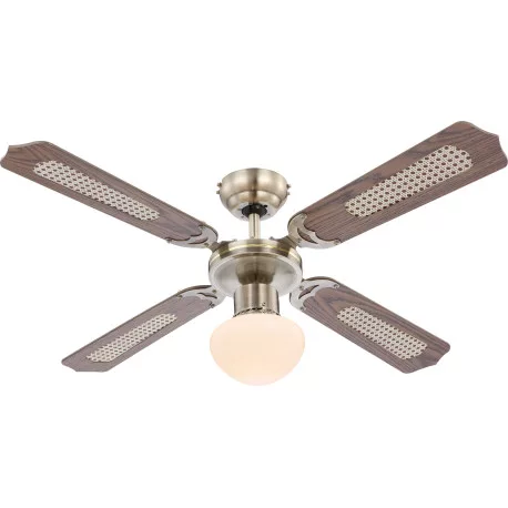 Globo 0309 Mennyezeti ventilátor bronz test,tölgy,tölgy rattan MDF lapát, üveg búra , 1X60W E27, 50Hz, 3 fokozatú, 2 irányú forgás, láncos húzókapcsolóval