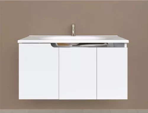 Piramida EURIDIKA fali fürdőszobabútor - műmárvány mosdóval - 3 ajtós - 100 x 48 x 53 cm