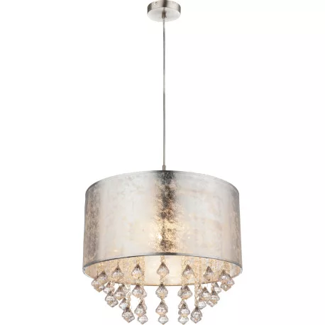 Globo 15188H3 Függeszték matt króm/textil antik- ezüst, akril dekor ø: 400, H:1500, exkl. 1xE27 60W 230V