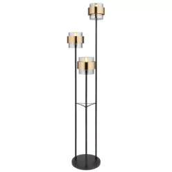   Globo 15560S Állólámpa fém fekete váz, üveg búra réz dekor gyűrűvel. Billenőkapcsolóval. ø: 430mm, M: 1670mm, Kabel 1800mm, exkl. 3x E27 60W 230V