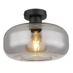   Globo 15566D Mennyezeti könnyűfém matt fekete, füstszínű üveg, ø: 280mm, M:205mm, nem tartozék: 1x E27 40W 230V