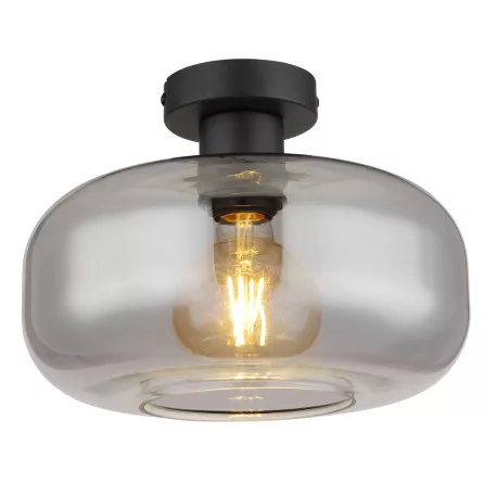 Globo 15566D Mennyezeti könnyűfém matt fekete, füstszínű üveg, ø: 280mm, M:205mm, nem tartozék: 1x E27 40W 230V