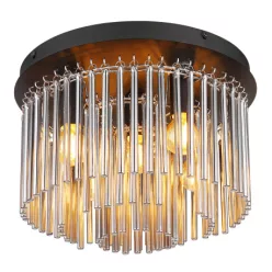   Globo 15698D Mennyezeti lámpa fém matt fekete, króm, füstszínű üvegrudak, ø: 320mm, M:215mm, 5x E14 40W 230V izzók nélkül