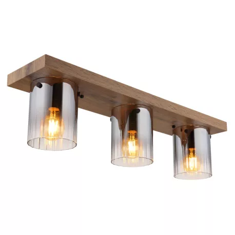 Globo 15915-3 Mennyezeti lámpa, MDF sötét fa megjelenésű, füstszínű üveg, átlátszó színátmenettel, HxSzxM: 710x160x180mm, 3x E27 40W 230V izzók nélkül