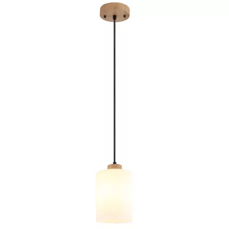 Globo 15977H Függesztett lámpa, barna fa, matt fehér üveg, barna fa, fekete textil kábel, magasság rövidíthető, ø: 150mm, M: 1200mm, 1x E27 60W 230V izzó nélkül