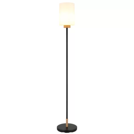 Globo 15977S Állólámpa, fém matt fekete, üveg matt fehér, fa sötét tölgy, kábel textil fekete, lábkapcsoló a kábelen, ø: 250mm, M: 1500mm, kábelhossz 2100 mm, 1x E27 60W 230V izzó nélkül