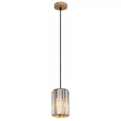   Globo 30220146 Függőlámpa, fém fa megjelenésű, füstszínű K5 kristályok, kábel textil fekete, ø: 135mm, M: 1200mm, 1x E27 60W 230V izzó nélkül