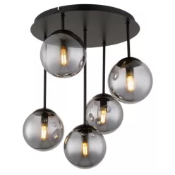   Globo 47441-5S Mennyezeti lámpa, fém matt fekete, füstszínű üveggolyók, ø: 380mm, M: 510mm, 5x E14 LED 25W 230V izzók nélkül