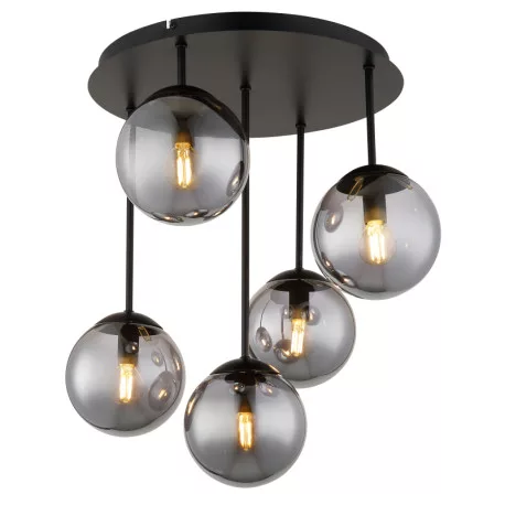 Globo 47441-5S Mennyezeti lámpa, fém matt fekete, füstszínű üveggolyók, ø: 380mm, M: 510mm, 5x E14 LED 25W 230V izzók nélkül