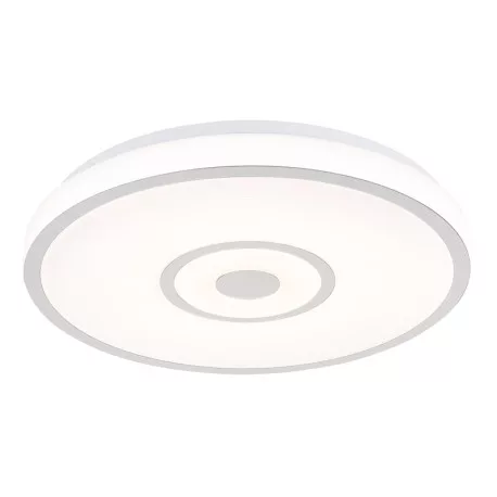 Globo 48580R Mennyezeti lámpa, matt fehér fém, fehér műanyag, krómgyűrű, csúszókapcsoló, színek rögzíthetők, CCT kapcsoló, ø: 380mm, M: 55 mm, tartozék: LED 24W 230V, 3000lm forrás, 1500lm kimenet, CCT 3000/4000/6000K