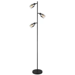   Globo 54308S Állólámpa fém fekete matt, füstszínű üveg, átlátszó futás, fekete PVC kábel, lábkapcsoló a kábelben, ø: 230mm, M:1540mm, kábelhossz 1800mm, nem tartozék: 3x E14 40W 230V