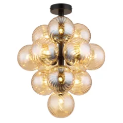   Globo 56146D Mennyezeti lámpa, fém matt fekete, borostyánszínű üveggolyók, ø: 395mm, M: 500mm, 13x G9 LED 4W 230V izzók nélkül