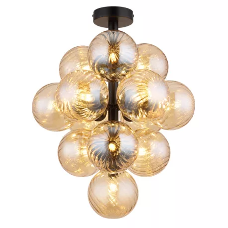 Globo 56146D Mennyezeti lámpa, fém matt fekete, borostyánszínű üveggolyók, ø: 395mm, M: 500mm, 13x G9 LED 4W 230V izzók nélkül