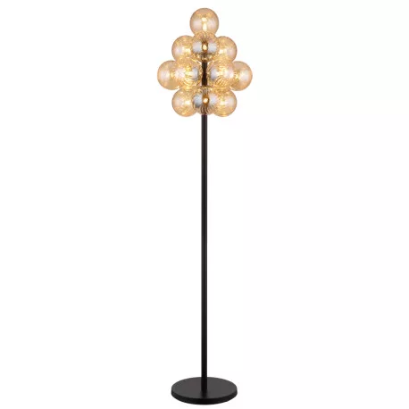 Globo 56146S Állólámpa, fém matt fekete, borostyánszínű üveggolyók, PVC kábel fekete, lábkapcsoló a kábelen, ø: 395mm, M: 1600mm, kábelhossz 1800mm, 13x G9 LED 4W 230V izzók nélkül