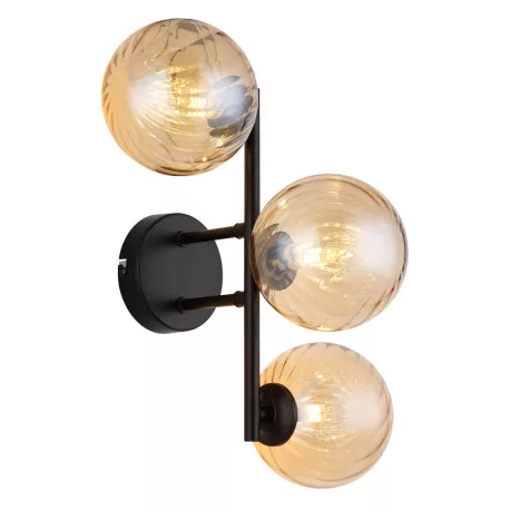 Globo 56146W Fali lámpa, fekete matt fém, borostyánszínű üveggolyók, HxSzxM: 360x280x250mm, 3x G9 LED 4W 230V izzók nélkül