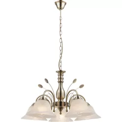  Globo 69007-5H Csillár bronz, üveg alabástom fehér, ø: 600, H:1000, exkl. 5xE27 60W 230V