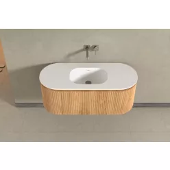  AREZZO design SELINA 120 cm-es ovális Fürdőszoba alsószekrény solid surface mosdóval, tölgy