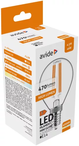 Avide LED Filament Mini Globe 4.5W 470LM E14 NW 4000K