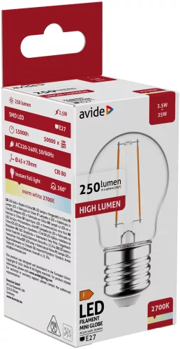 Avide LED Filament Mini Globe 2.5W E27 250LM WW 2700K