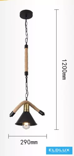 UNIVERSO Kender kötél csillár 1xE27 IP20 D290x1200mm fekete