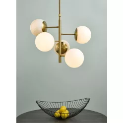   DAR LIGHTING BOM0535 BOMBAZINE Többágú Függesztett Lámpa Sárgaréz, Opál E14 IP20