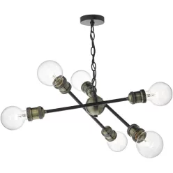   DAR LIGHTING BRI0654 BRIGADE Többágú Függesztett Lámpa Antik Sárgaréz, Fekete E27 IP20