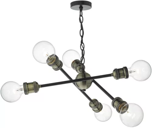 DAR LIGHTING BRI0654 BRIGADE Többágú Függesztett Lámpa Antik Sárgaréz, Fekete E27 IP20