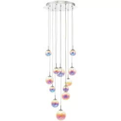   DAR LIGHTING CES1250 CEASRIO Többágú Függesztett Lámpa Csiszolt Króm, Irizáló Üveg LED IP20