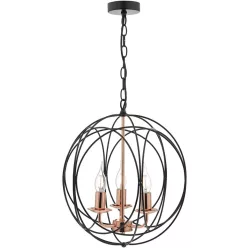   DAR LIGHTING PHO0322 PHOENIX Klasszikus Függesztett Lámpa Fekete, Réz E14 IP20
