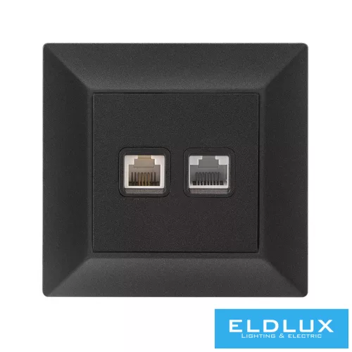ELDGROUND RJ11 TEL + RJ45 Cat.5e UTP aljzat Fekete