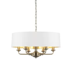   ENDON 98933 HIGHCLERE Ernyős Függesztett Lámpa Antik Sárgaréz, Fehér E14 IP20