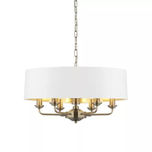 ENDON 98933 HIGHCLERE Ernyős Függesztett Lámpa Antik Sárgaréz, Fehér E14 IP20