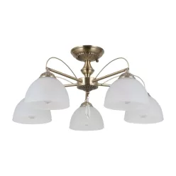   ITALUX PND-40623-5-AB MORETI Mennyezeti Csillár Antik Sárgaréz, Fehér, Opál E27 IP20