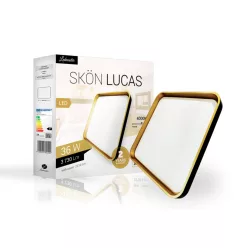   Skön Lucas 36 W-os ø500 mm négyzet alakú natúr fehér fekete-arany színű mennyezeti lámpa IP20-as védettségű