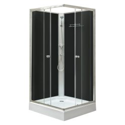   Polo Black II 80x80 cm square black shower cubicle with back wall with shower tray