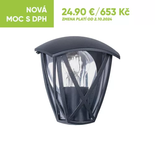 PREZENT 39032 SPLIT Klasszikus Kültéri Fali Lámpa Matt Fekete, Átlátszó E27 IP44