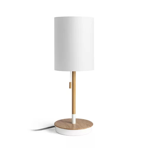 RENDL KEITH/RON 15/20 asztali lámpa USB-vel Polycotton fehér/bükk 230V LED E27 15W