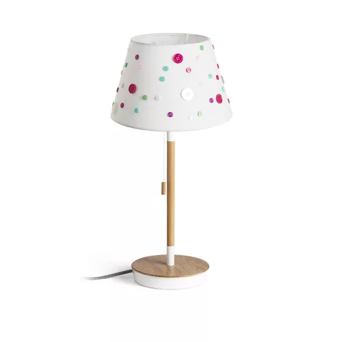 RENDL KEITH/DELISA asztali lámpa USB-vel fehér gombok/bükk 230V LED E27 11W
