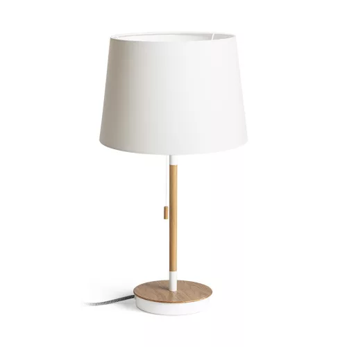 RENDL KEITH/AMBITUS 30 asztali lámpa USB-vel Polycotton fehér/bükk 230V LED E27 15W