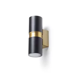   RENDL MANO fali lámpa fekete/szálcsiszolt sárgaréz 230V LED GU10 2x8W IP54